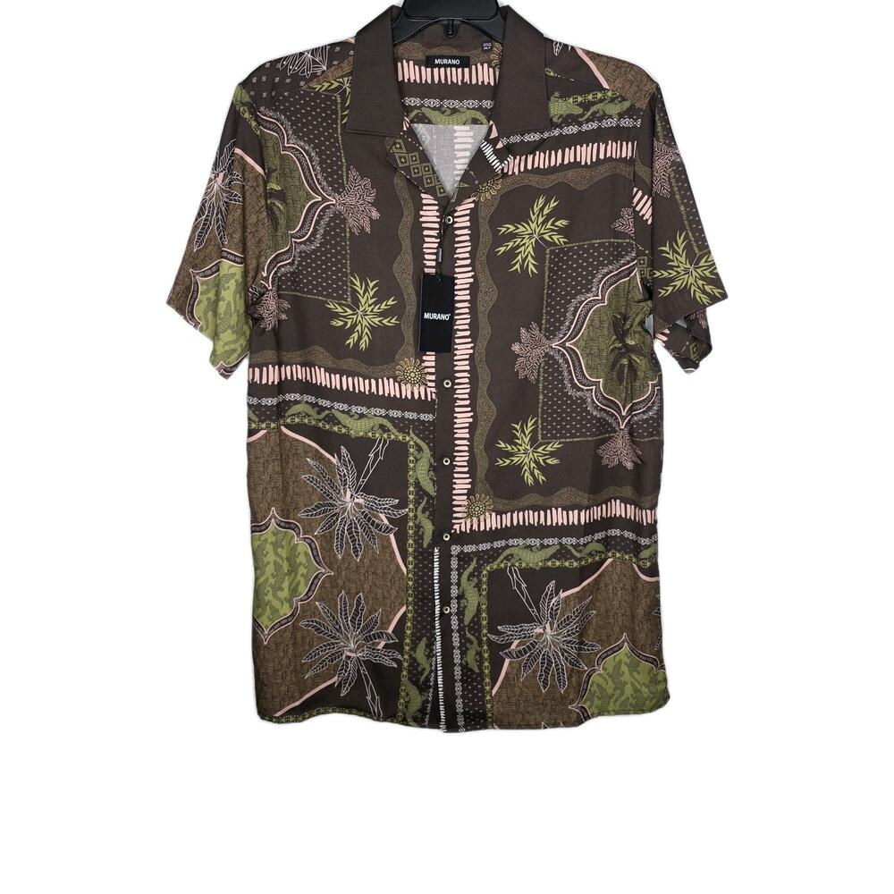 Murano Casual Summer Shirt Mens XLT Short Sleeve Leaf Crocodile Pink Brown Camp